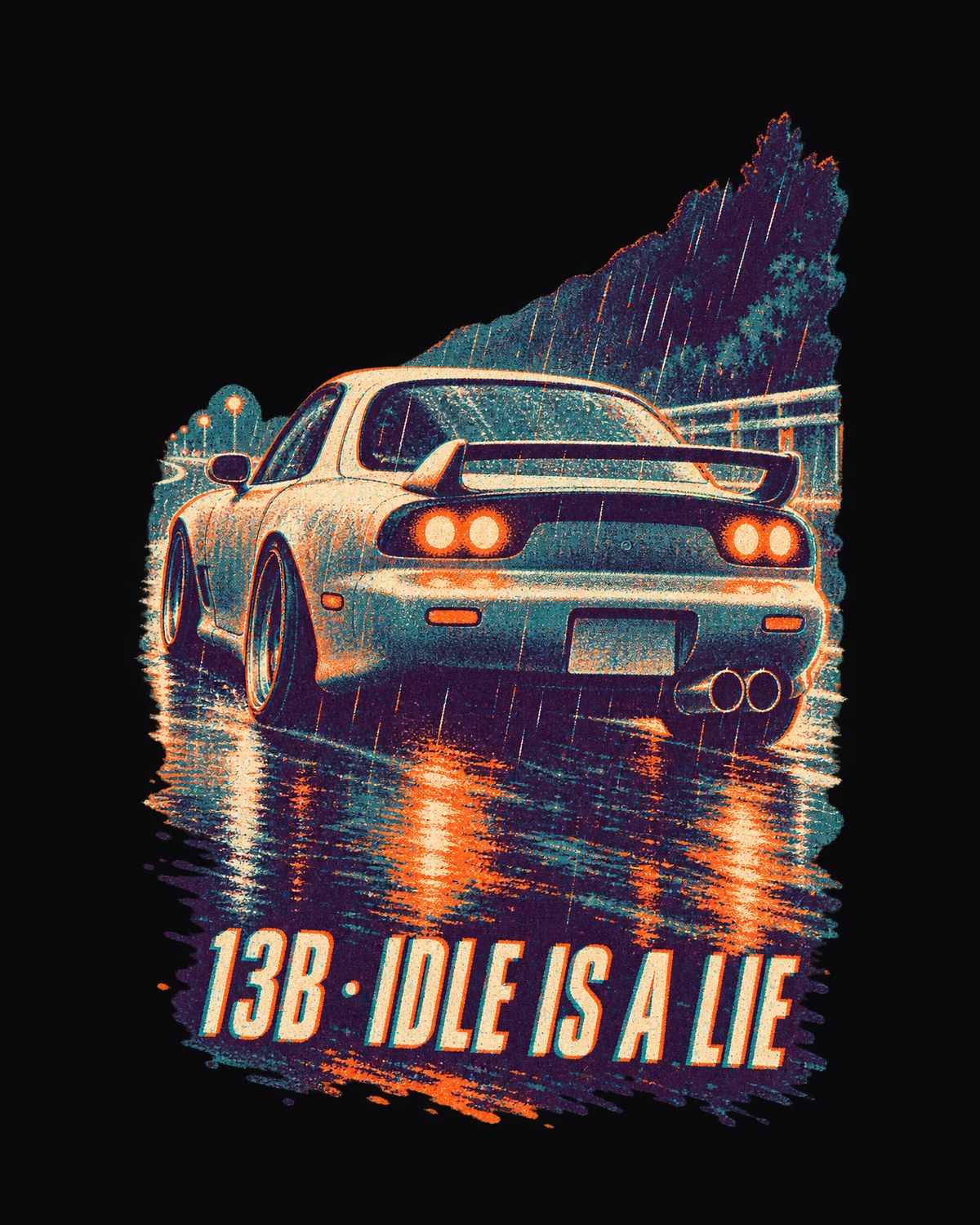 FD3S RX-7 13B Idle Is a Lie Risograph Shirt, Rotary Gift design only