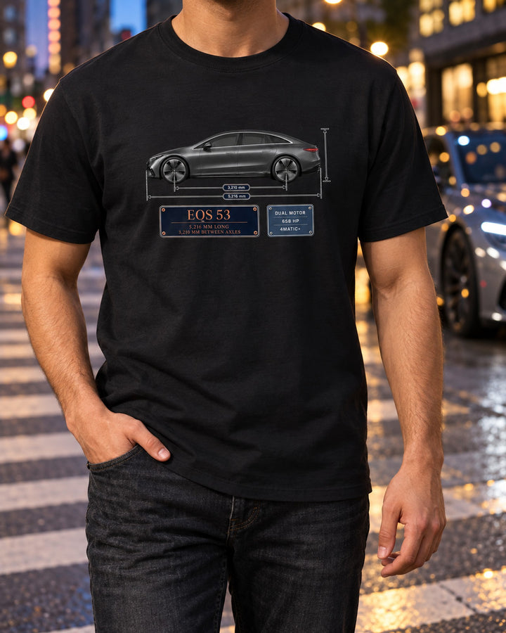 Mercedes-AMG EQS 53 V297 Orthographic Spec Poster Shirt T-Shirt Black worn hero
