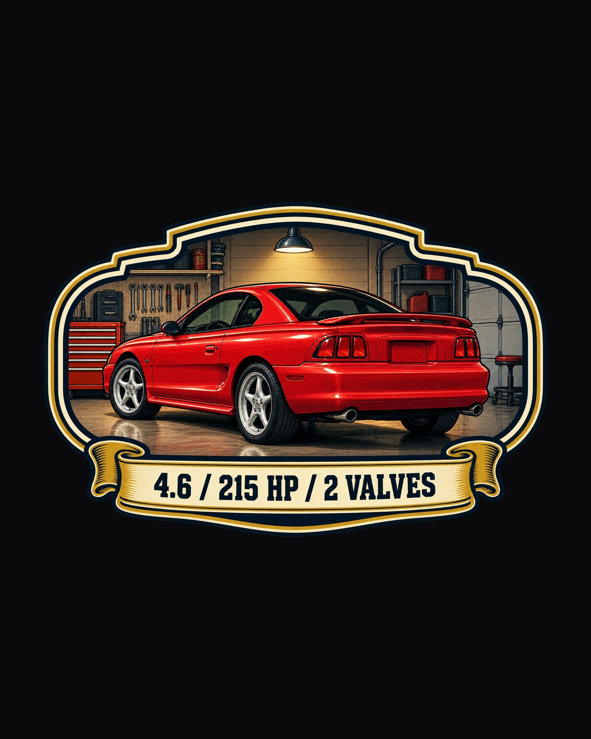 SN95 Mustang Coupe Vintage Oil Can Label Shirt, 4.6 2V design only