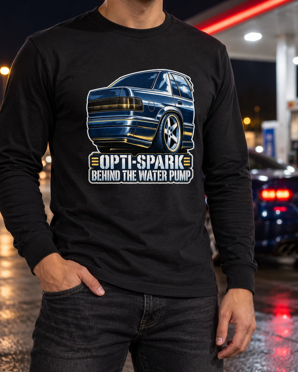 1994-96 Chevy Impala SS LT1 Cyanotype Blueprint Tee, Car Guy Gift Long Sleeve Black worn hero