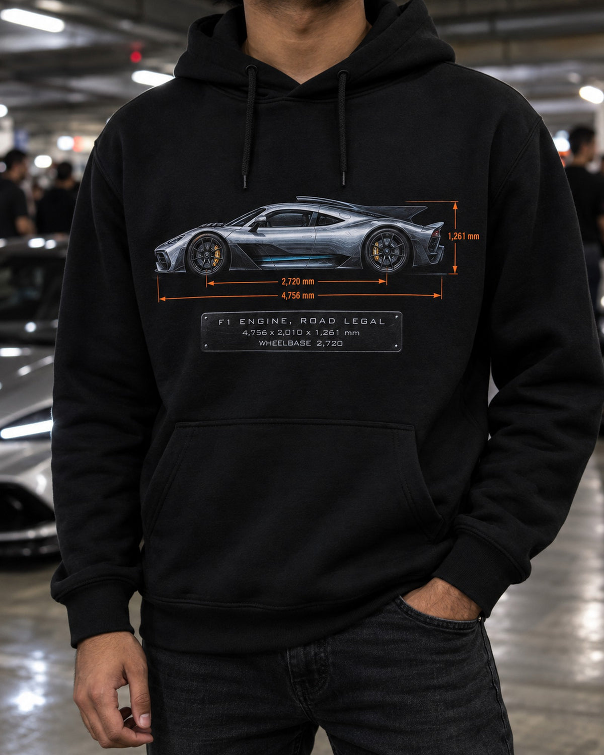 Mercedes-AMG One Dimension Blueprint Shirt, Hypercar Car Guy Gift Pull Over Hoodie Black worn hero