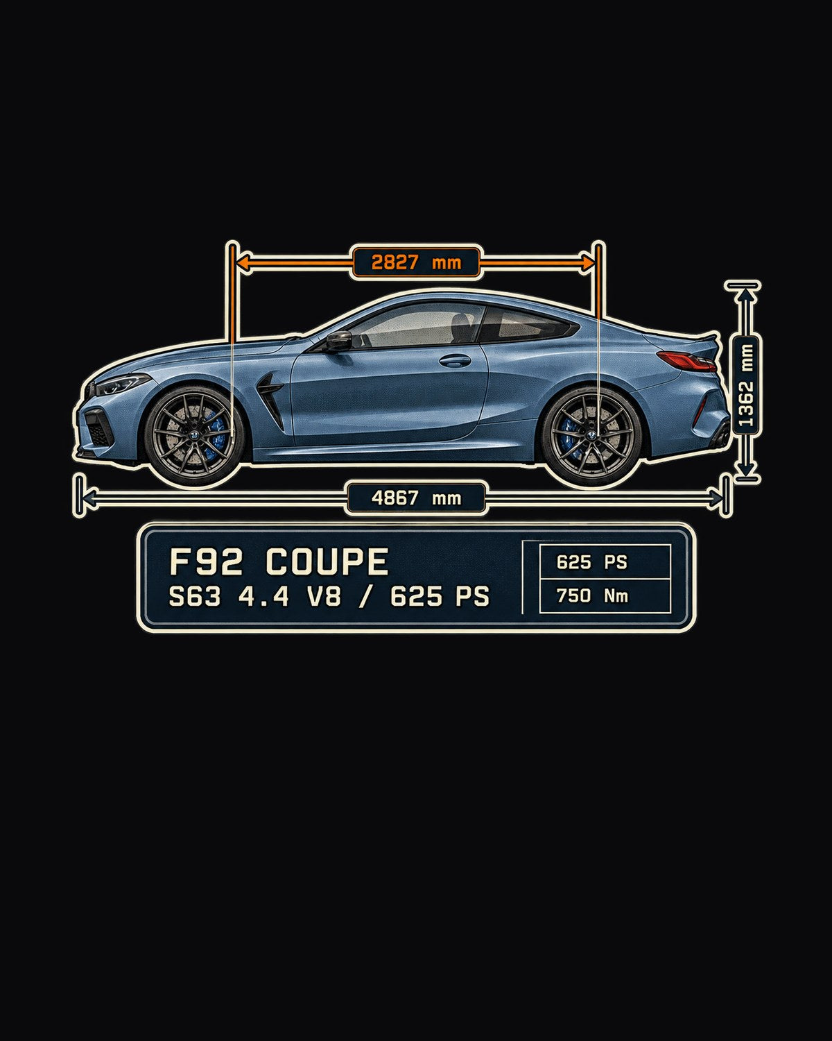BMW M8 Competition Coupe F92 Dimension Blueprint Shirt design only