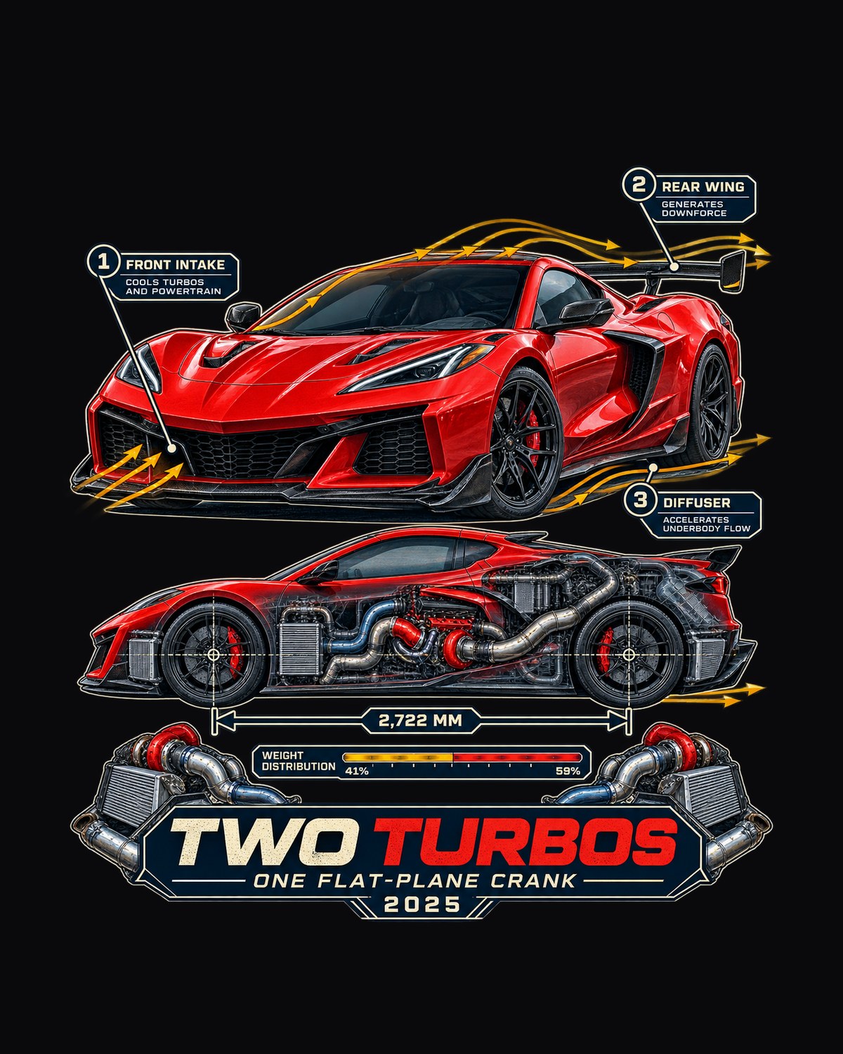 Chevrolet C8 ZR1 Two Turbo Cutaway Callouts Tee, Corvette Shirt design only