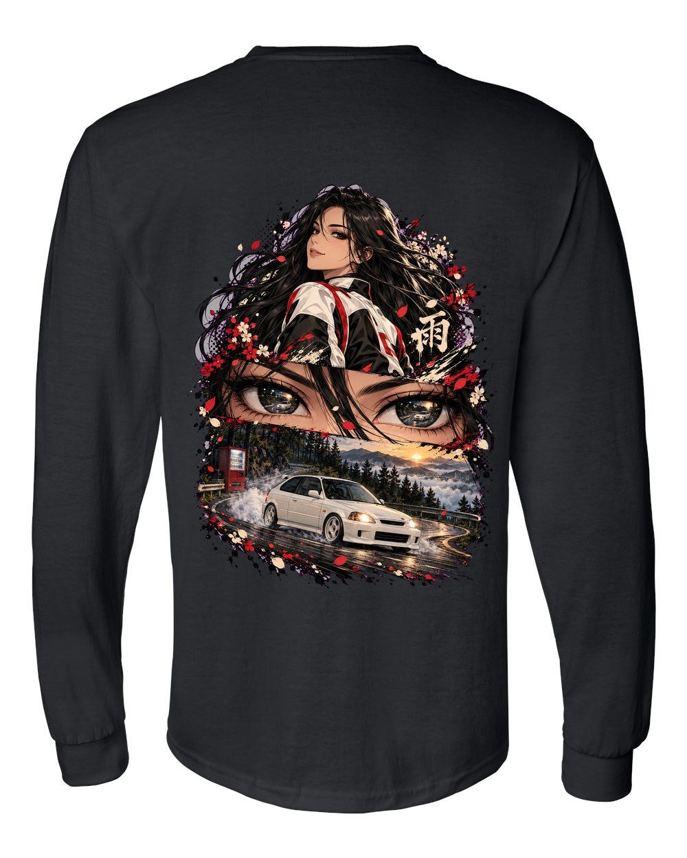Honda Civic Type R EK9 Anime Girl Long Sleeve Black back