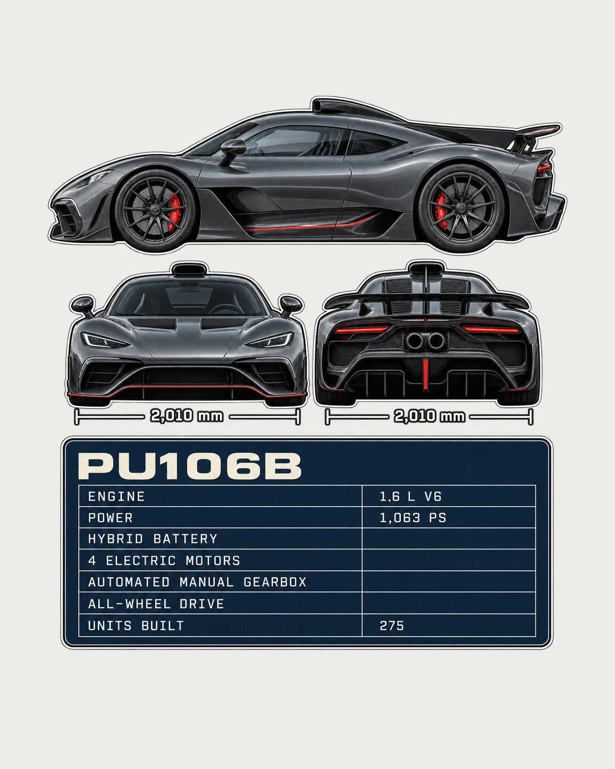Mercedes-AMG One Three-View and Spec Table Shirt, PU106B V6 design only