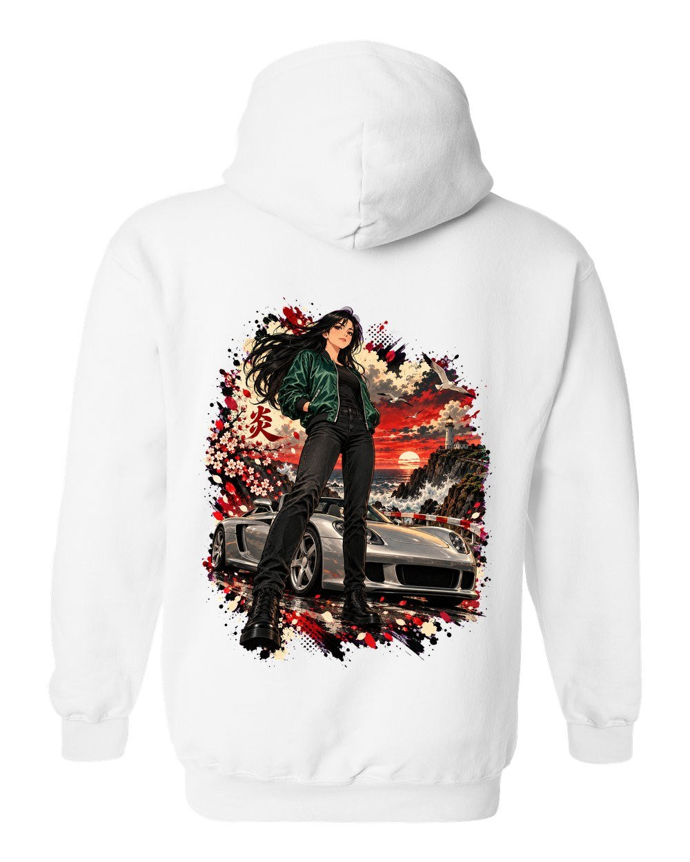 Porsche Carrera GT Anime Girl Pull Over Hoodie White back