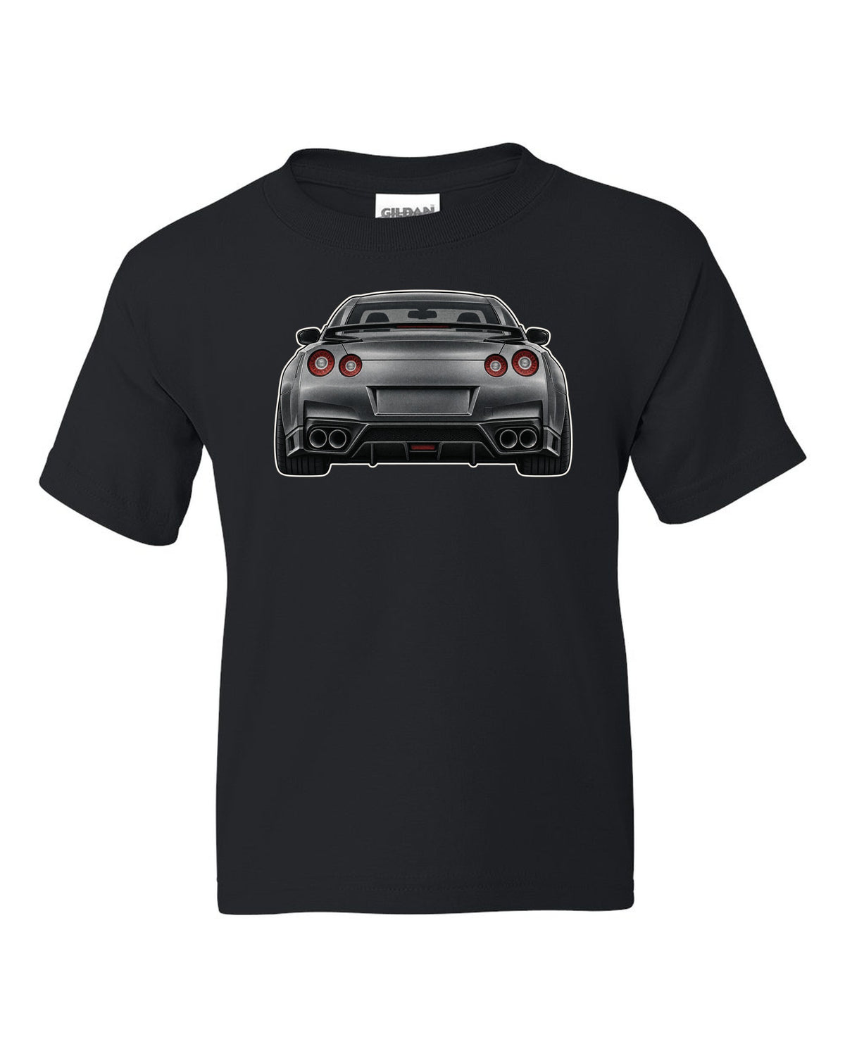 2023 Nissan Z Sport three-view drawing with spec table in warm grey black kids tee front view with the design