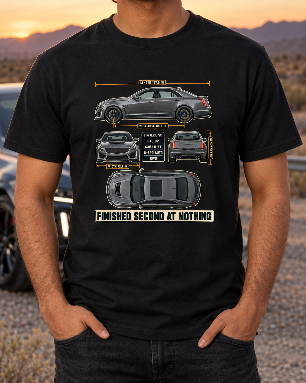 2016-19 Cadillac CTS-V Dimension Dossier Blueprint Shirt T-Shirt Black worn hero