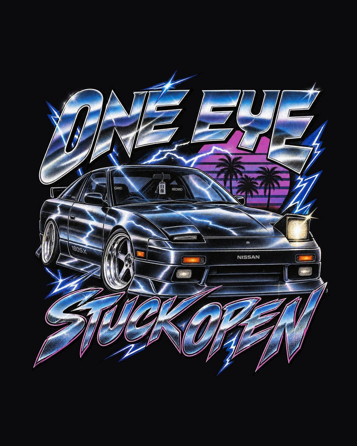 Nissan 180SX Pop-Up Headlight Chrome Airbrush Tee design only