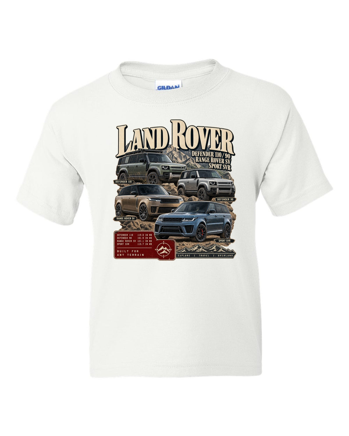 Archive panel print of the Jeep Grand Cherokee Trackhawk WK2 with 0-60 time white kids tee front view with the design