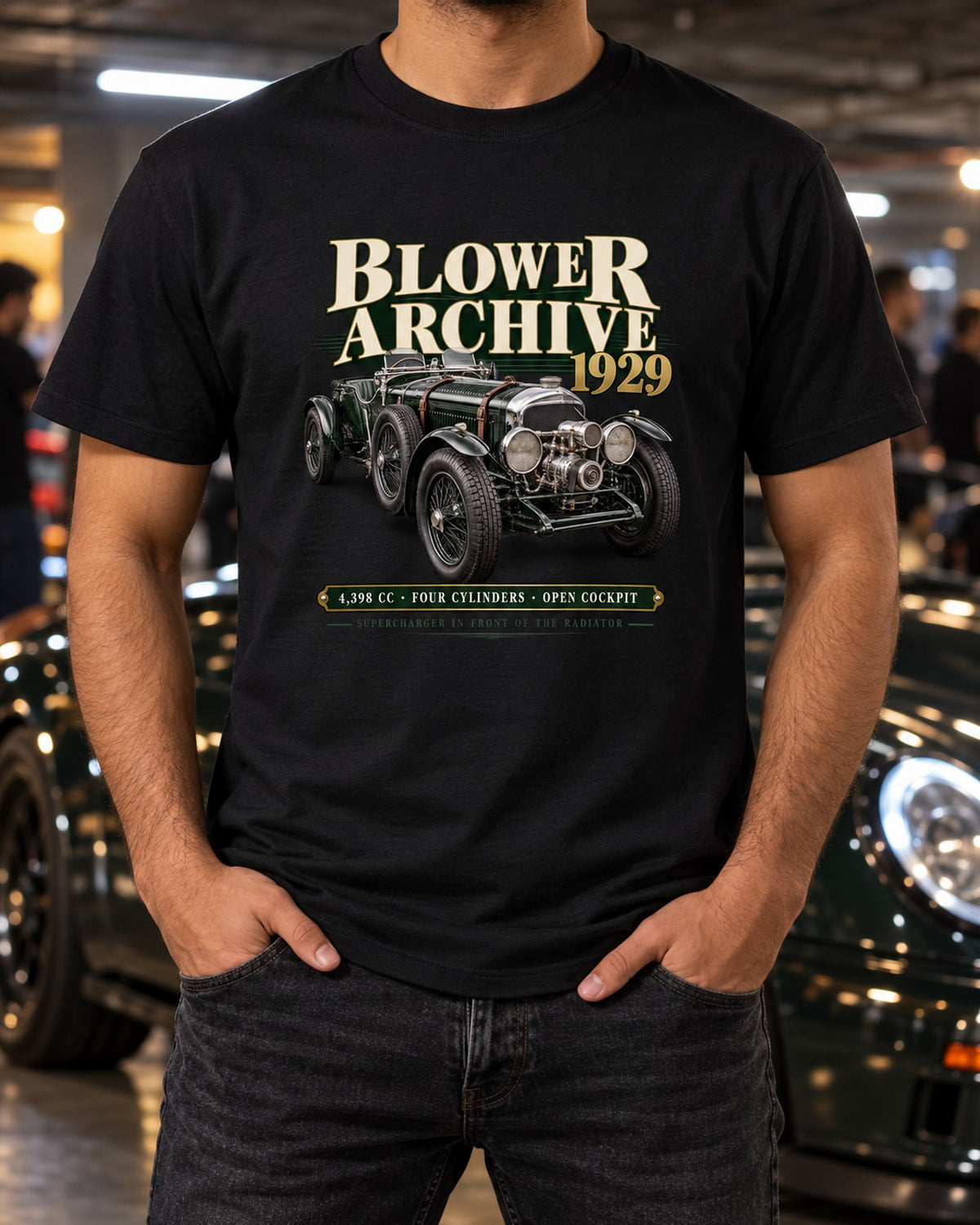 Bentley Blower 1929 Archive Panel print Hoodie T-Shirt Black worn hero