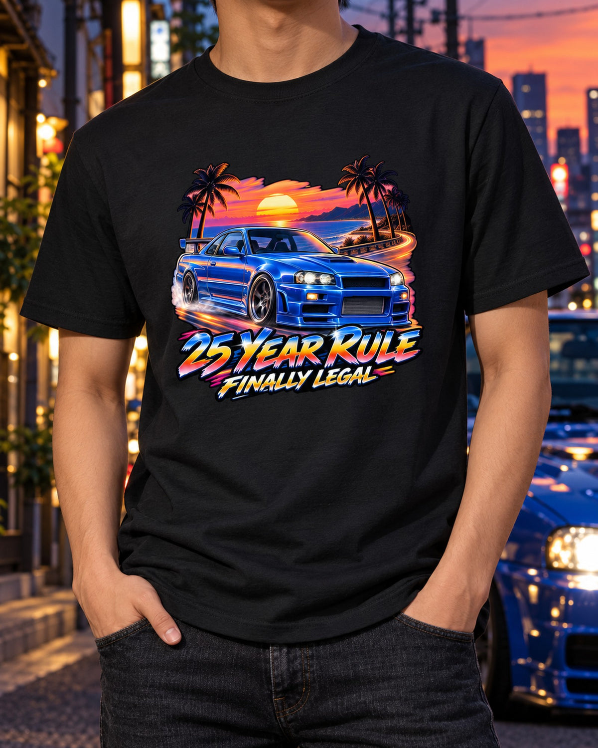 25 Year Rule Finally Legal, Skyline GT-R R34 Airbrush Shirt T-Shirt Black worn hero