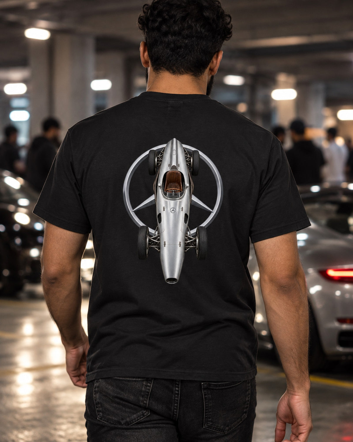 Mercedes W196 1954 Classic F1 Overhead Poster Shirt, Formula 1 Tee T-Shirt Black worn hero