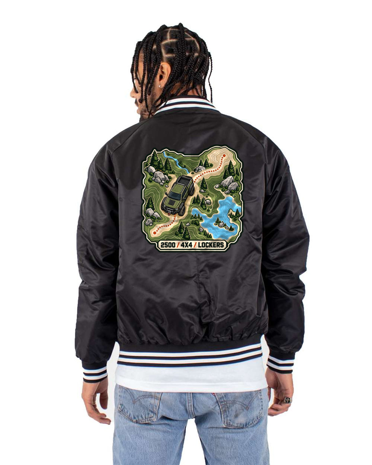 Ram Power Wagon 2500 4x4 Trail Line Topographic Map Shirt Bomber Jacket Black back