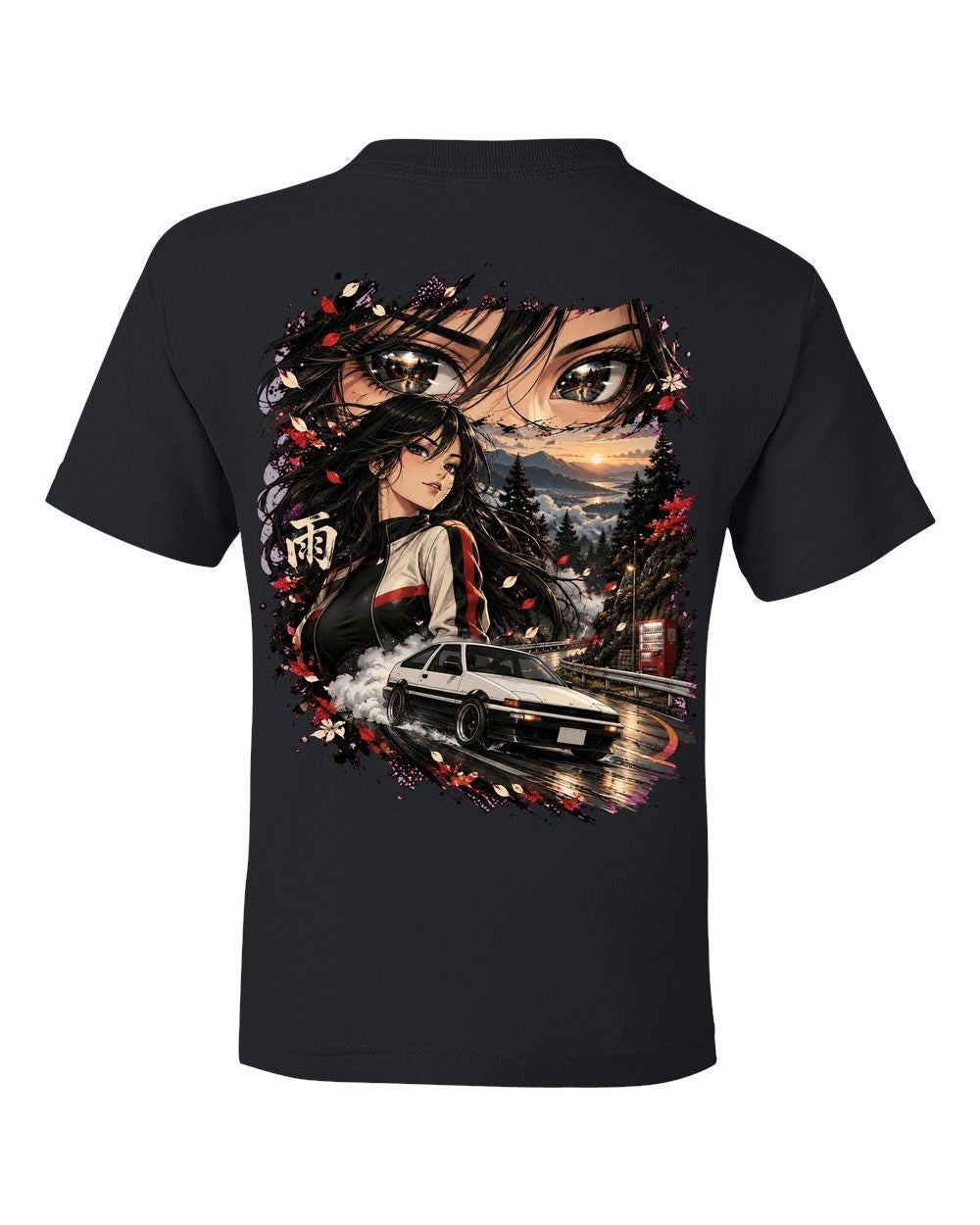 Toyota AE86 Anime Girl Kids Tee Black back