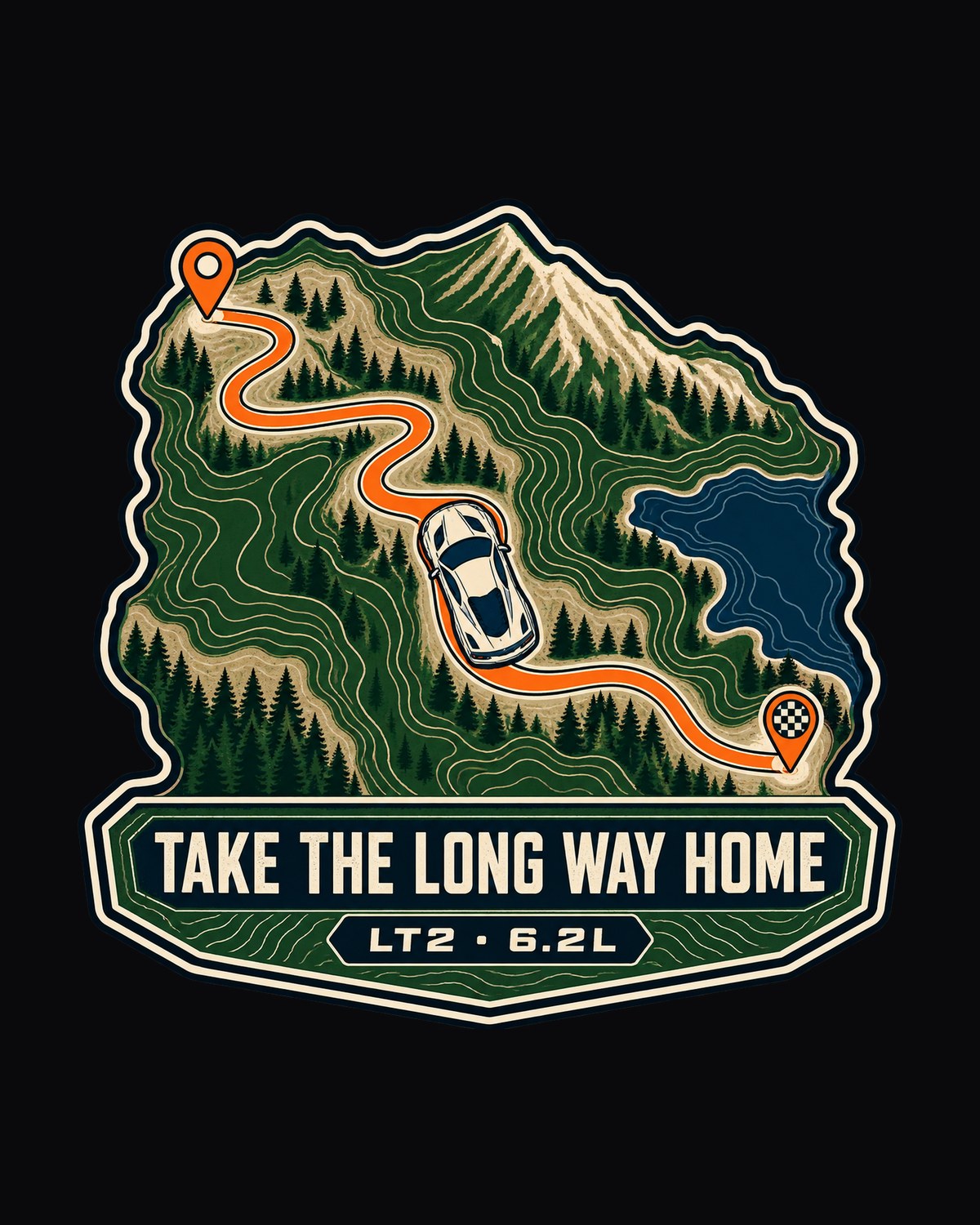 Corvette C8.R Wheel Linocut Take The Long Way Home Car Tee design only