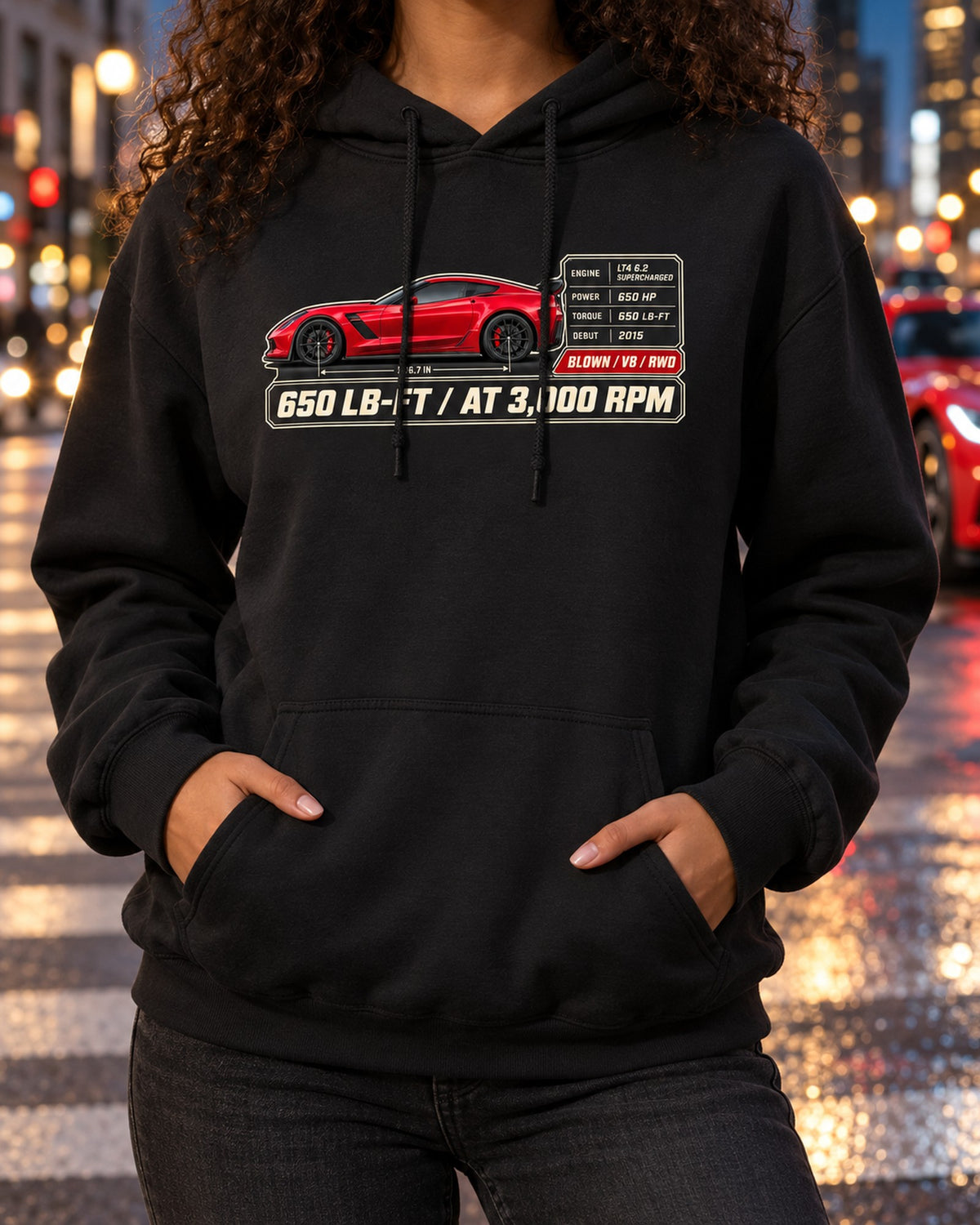 C7 Corvette Z06 Spec Poster Tee, 650 LB-FT Torque Car Shirt Pull Over Hoodie Black worn hero