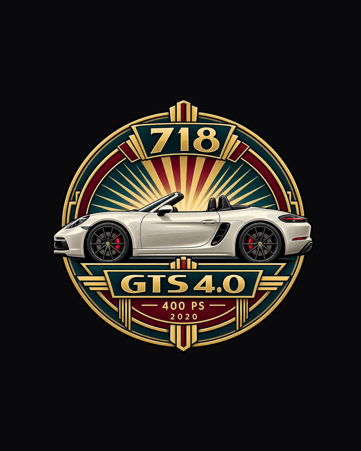 Art Deco Porsche 718 Boxster GTS 4.0 Poster Crest Shirt design only
