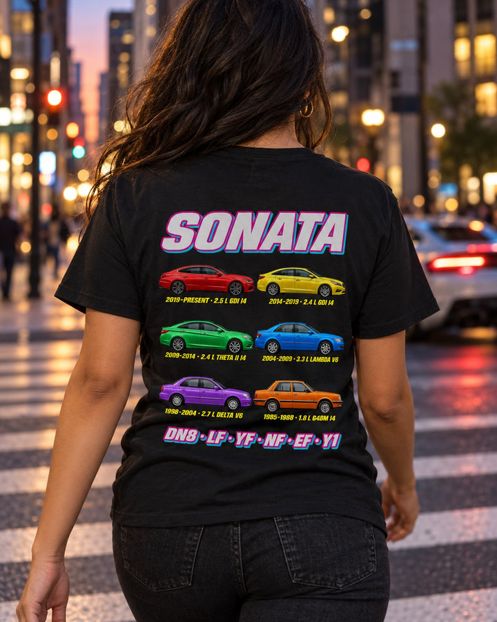 Hyundai Sonata Evolution Poster Full-Back Graphic Tee T-Shirt Black worn hero