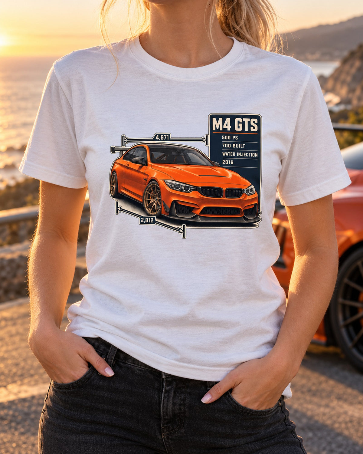 BMW M4 GTS F82 Spec Poster Shirt, 700 Built T-Shirt White worn hero