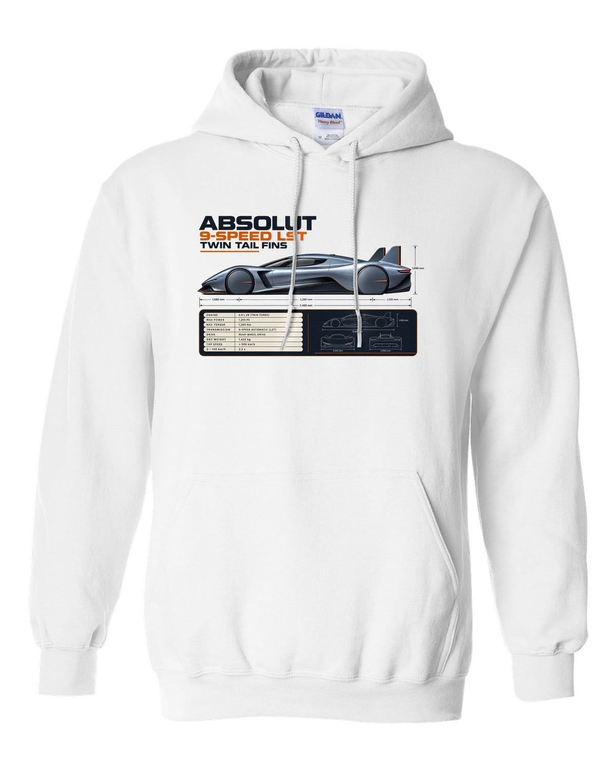 Koenigsegg Jesko Absolut Side Profile Spec Poster white pull over hoodie front view with the design