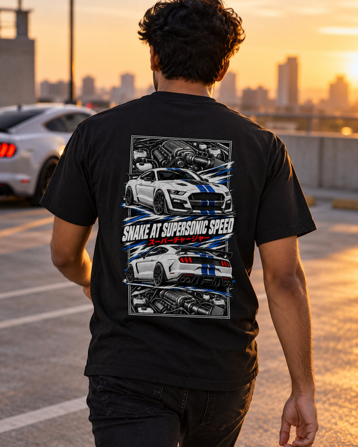 Shelby Gt500 Torn Poster Full-Back Graphic Tee T-Shirt Black worn hero