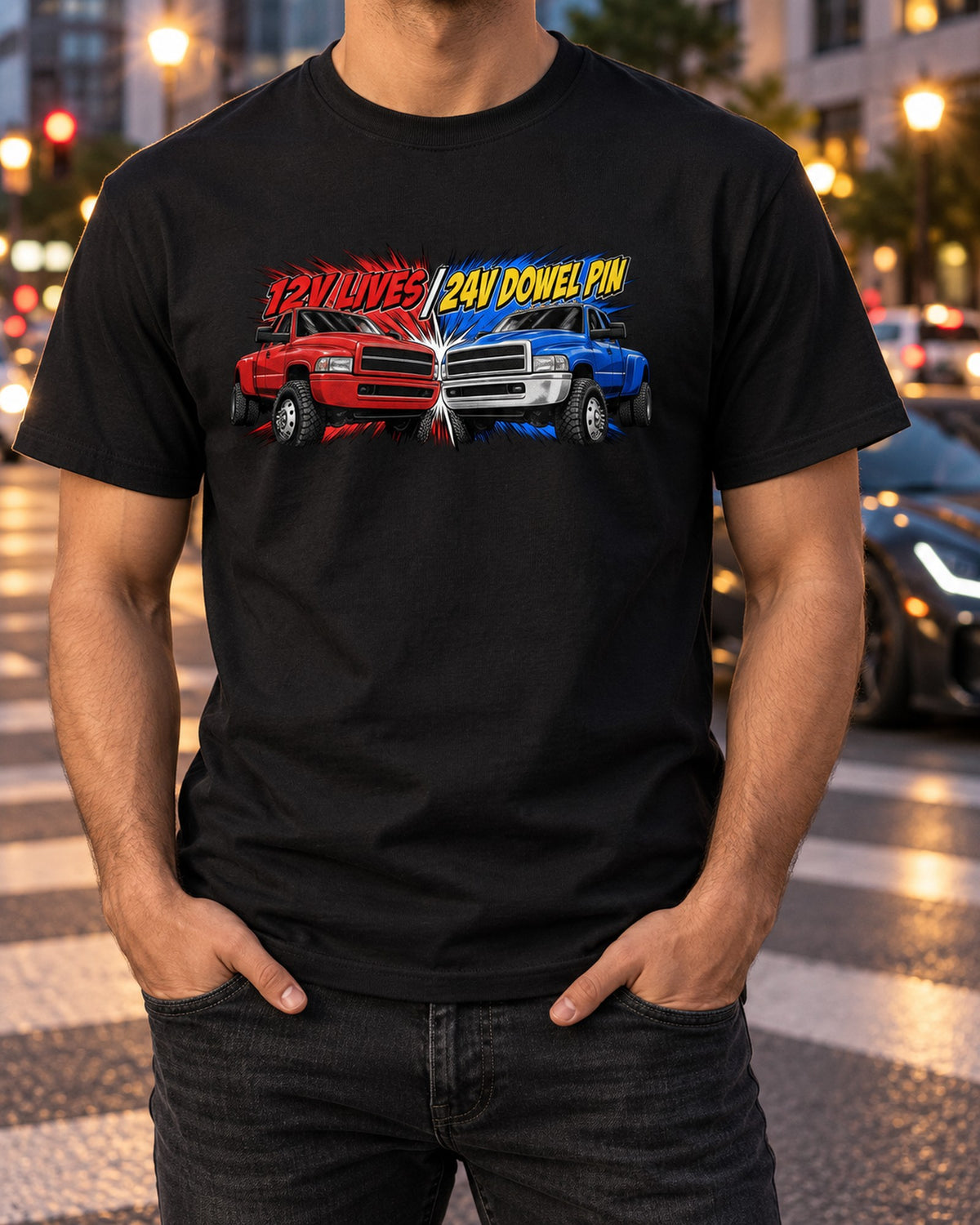Dodge Ram 2nd Gen 12V vs 24V Retro Manga Shirt, Cummins T-Shirt Black worn hero