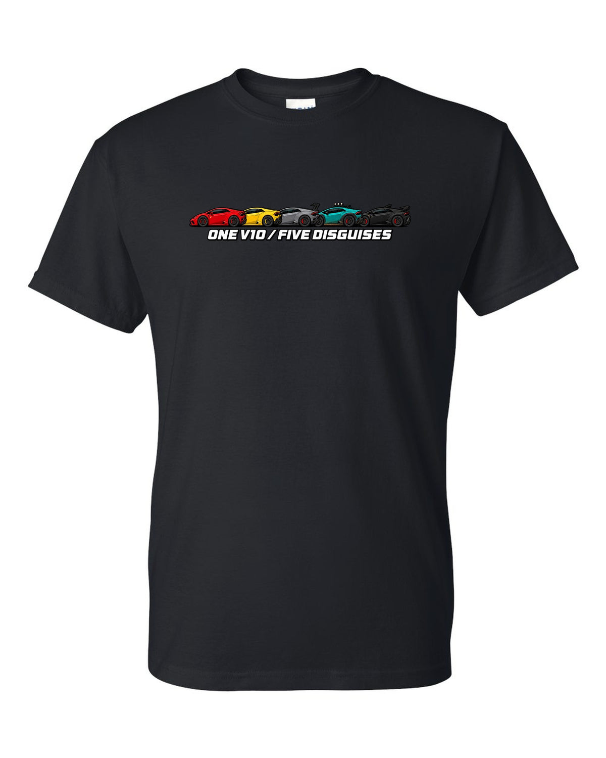 Lamborghini Huracan LP610-4 Variants Lineup black t-shirt front view with the design