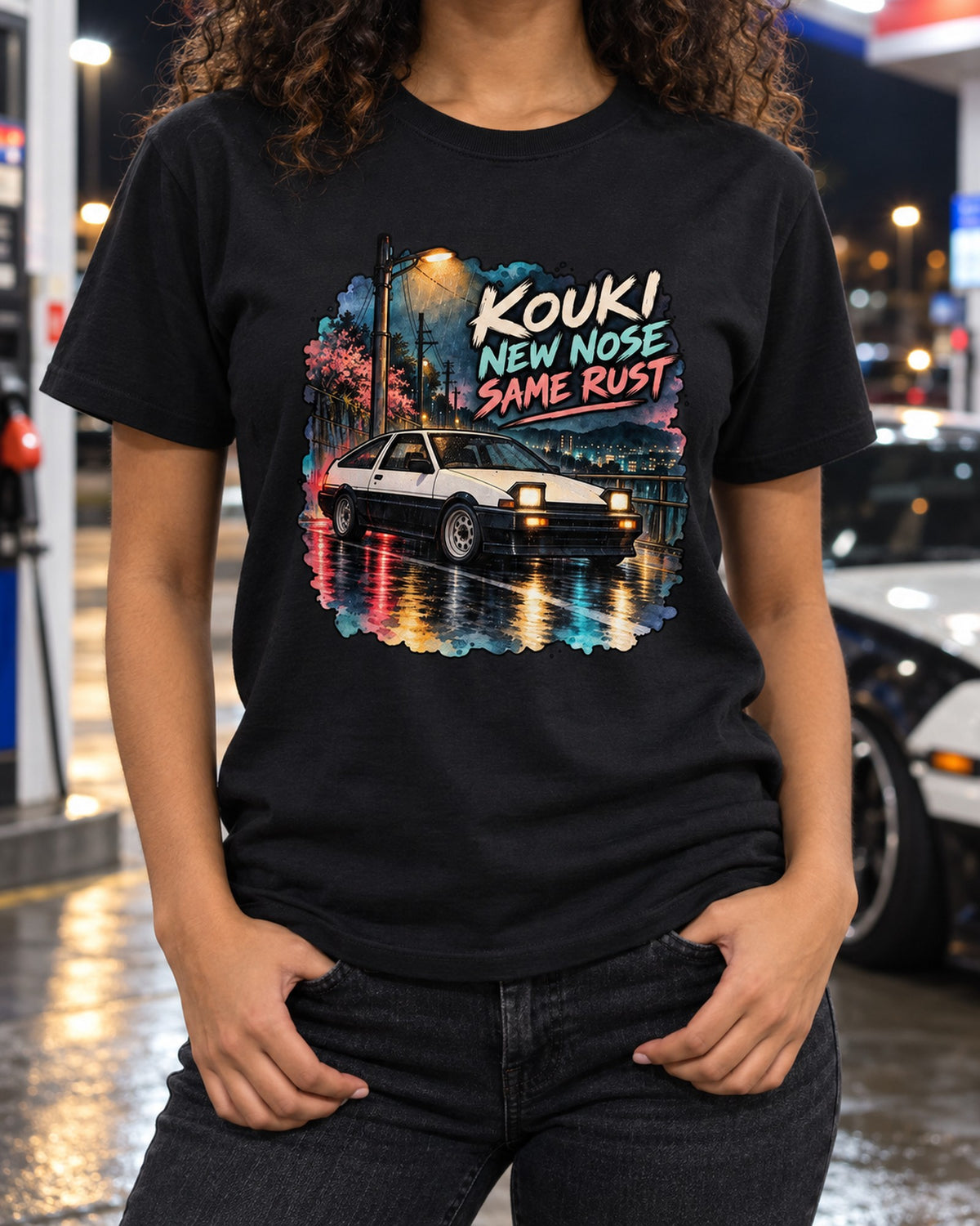 AE86 Sprinter Trueno Kouki Watercolour Shirt, Wet Street Night Tee T-Shirt Black worn hero