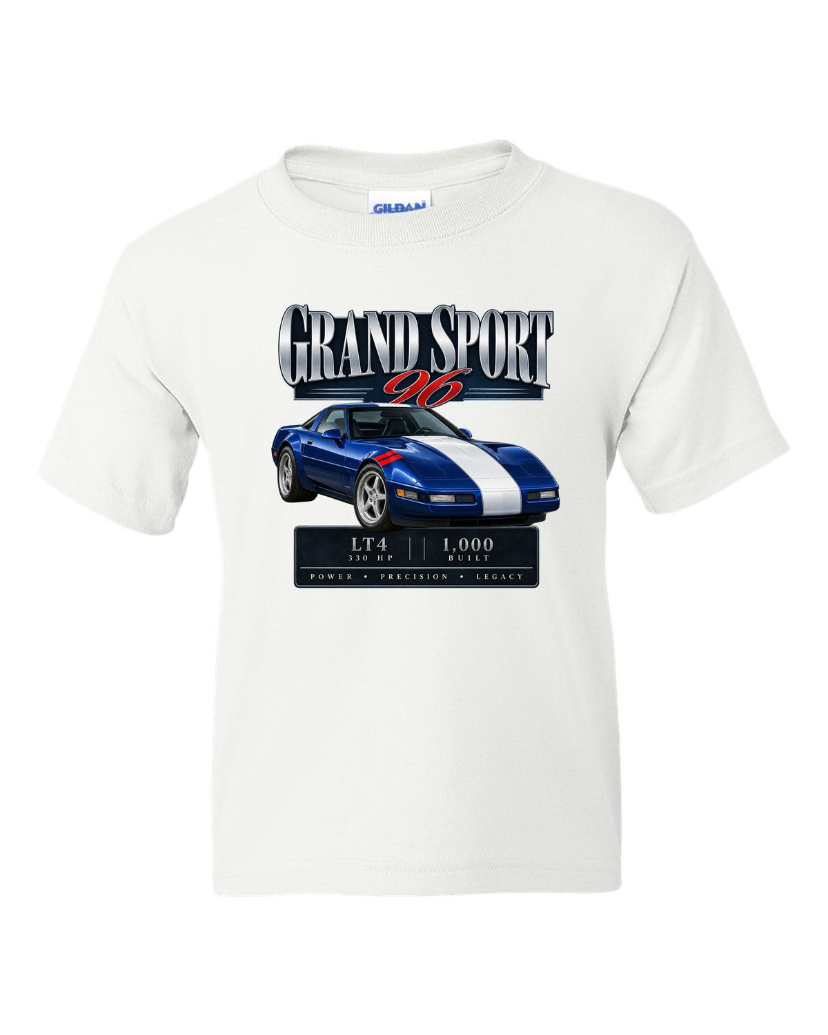Chevrolet Corvette C4 Grand Sport 1996 archive panel print white kids tee front view with the design