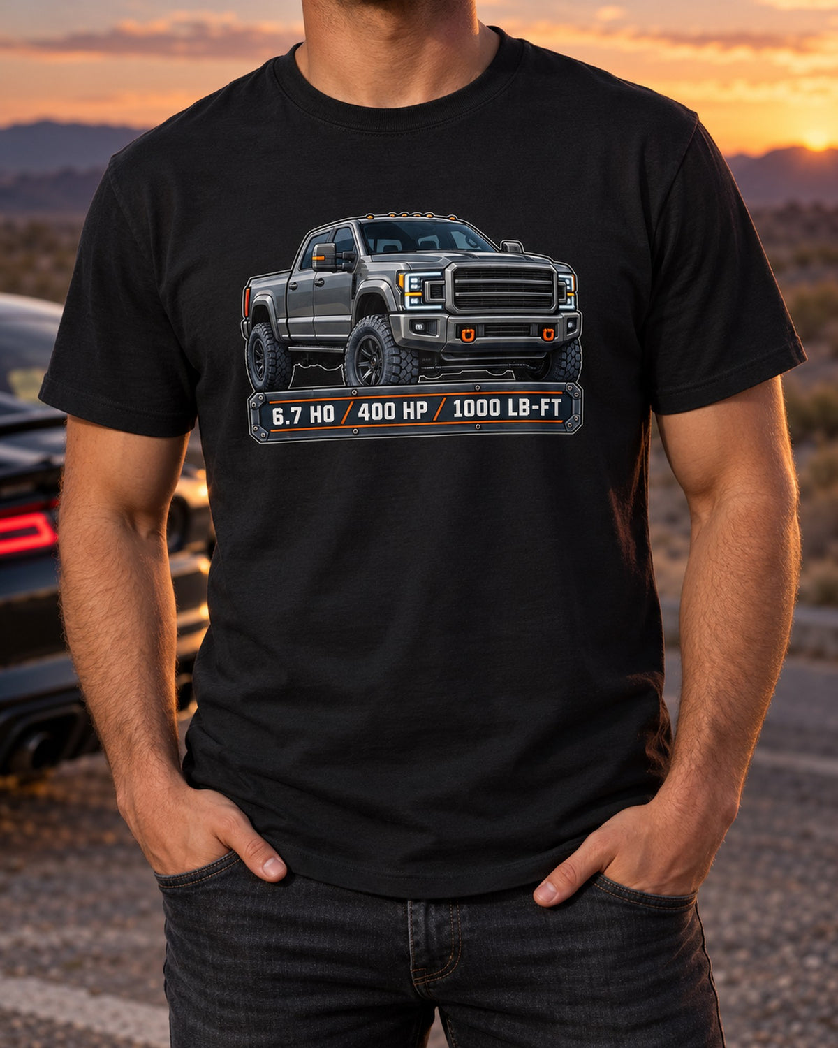Ram HD 5th Gen 2500 Crew Cab Spec Sheet Shirt, 6.7 HO Cummins T-Shirt Black worn hero