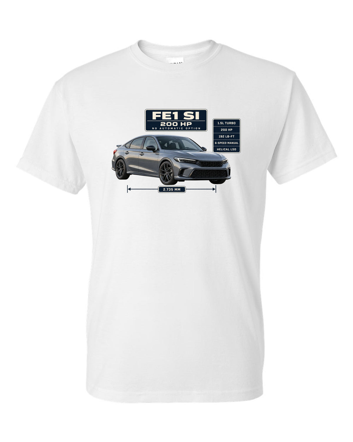 Honda Civic Si FE1 sedan front three-quarter spec poster print white t-shirt front view with the design