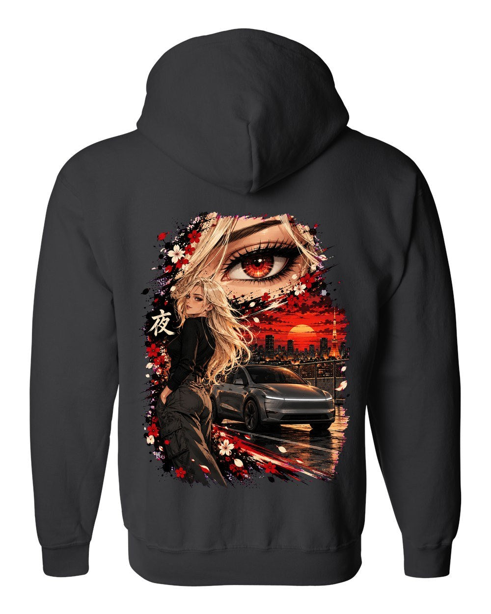 Tesla Model Y Juniper Anime Girl Zip Hoodie Black back