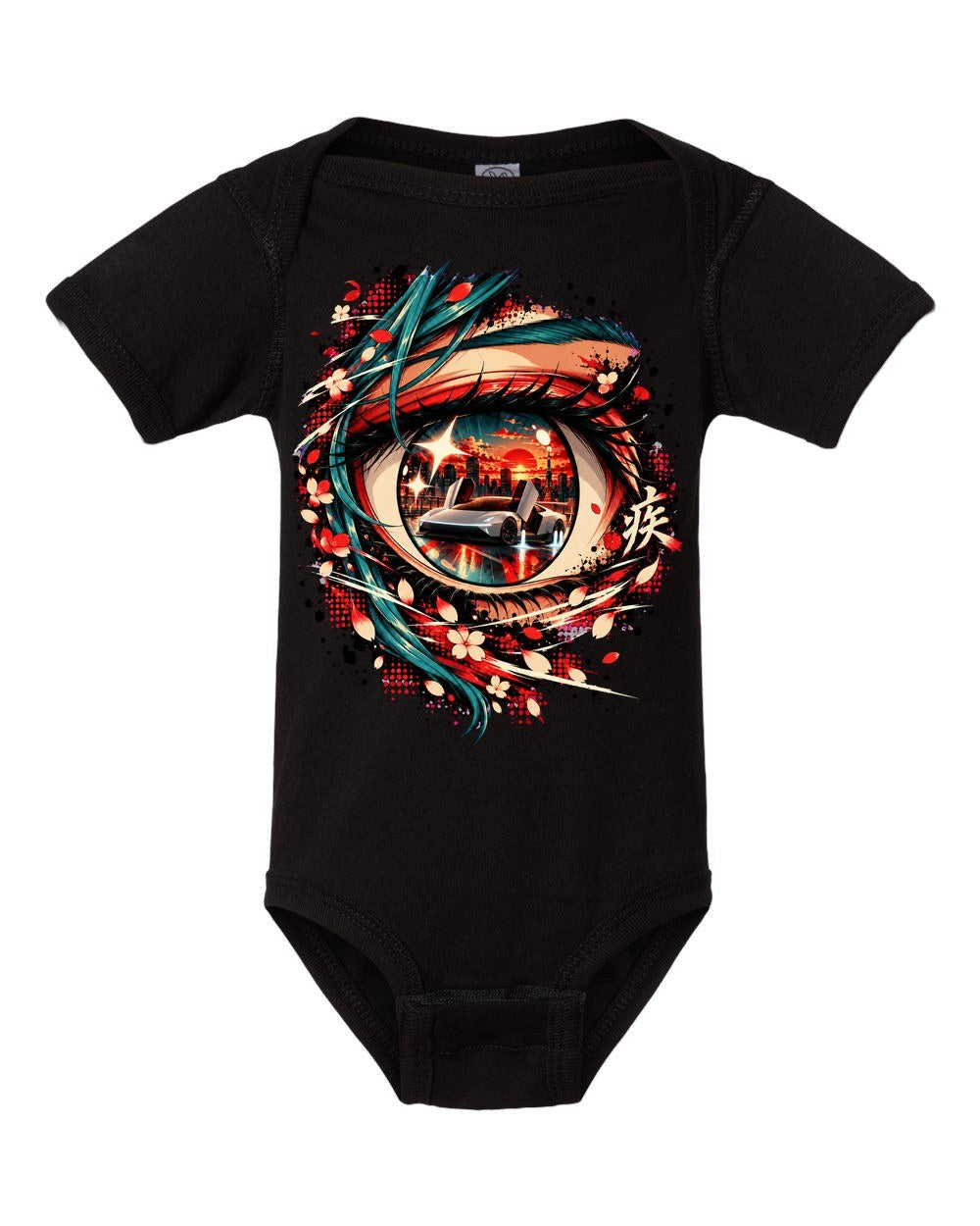 Tesla Roadster Anime Girl Baby Onesie Black front