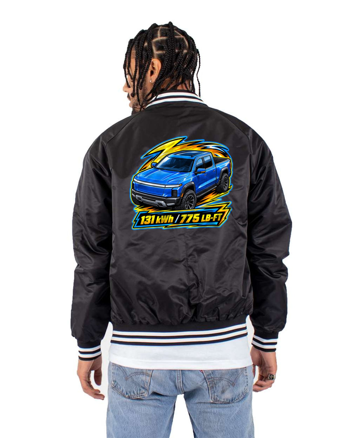 Ford F-150 Lightning EV Toy Card Style print Shirt Bomber Jacket Black back