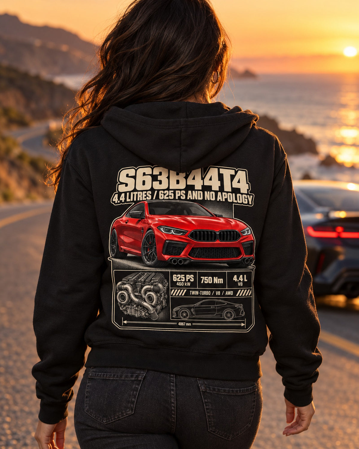 BMW M8 Competition F92 S63 Spec Poster Shirt Zip Hoodie Black worn hero