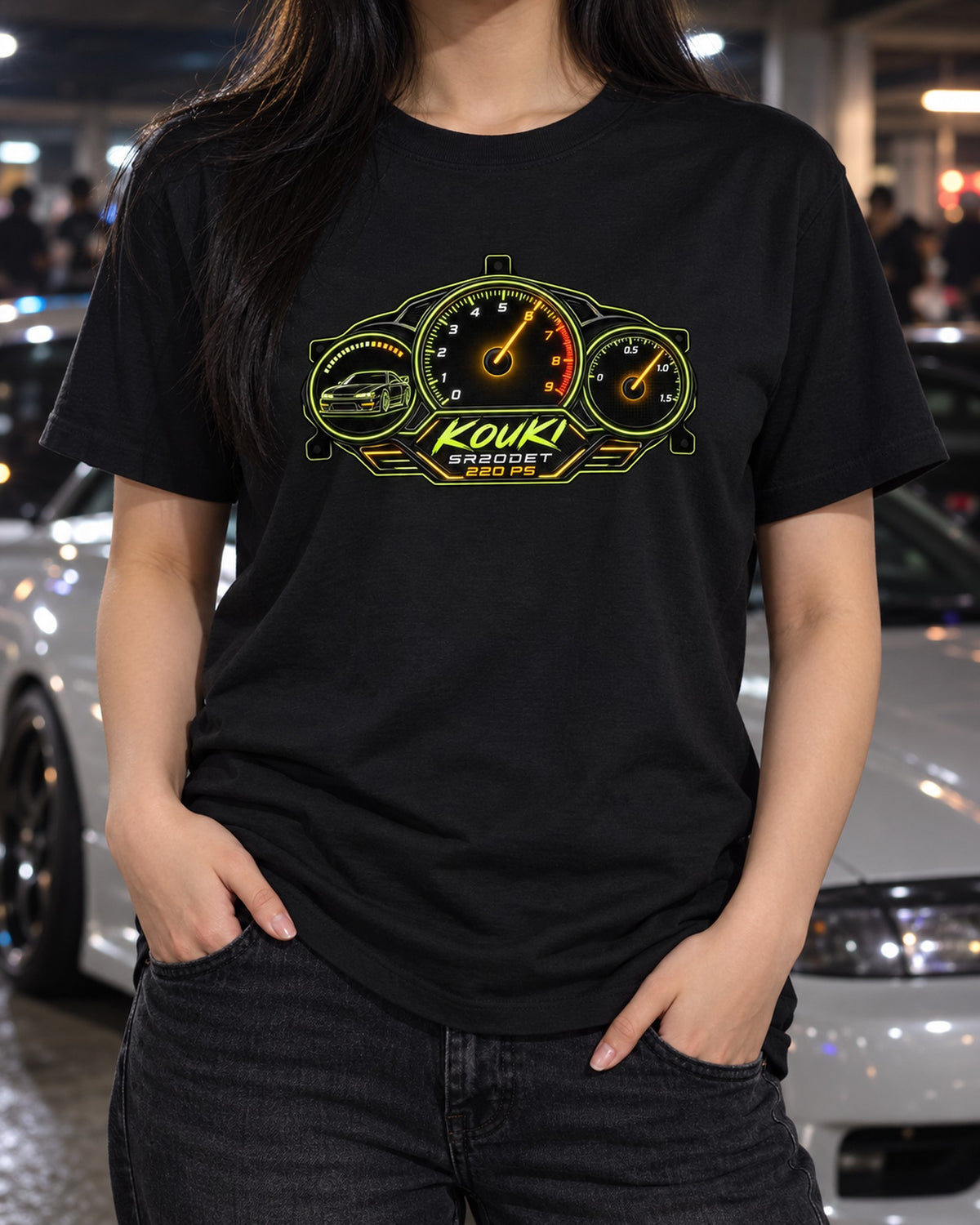 Silvia S14 Kouki Gauge Cluster Dash Graphic Shirt T-Shirt Black worn hero