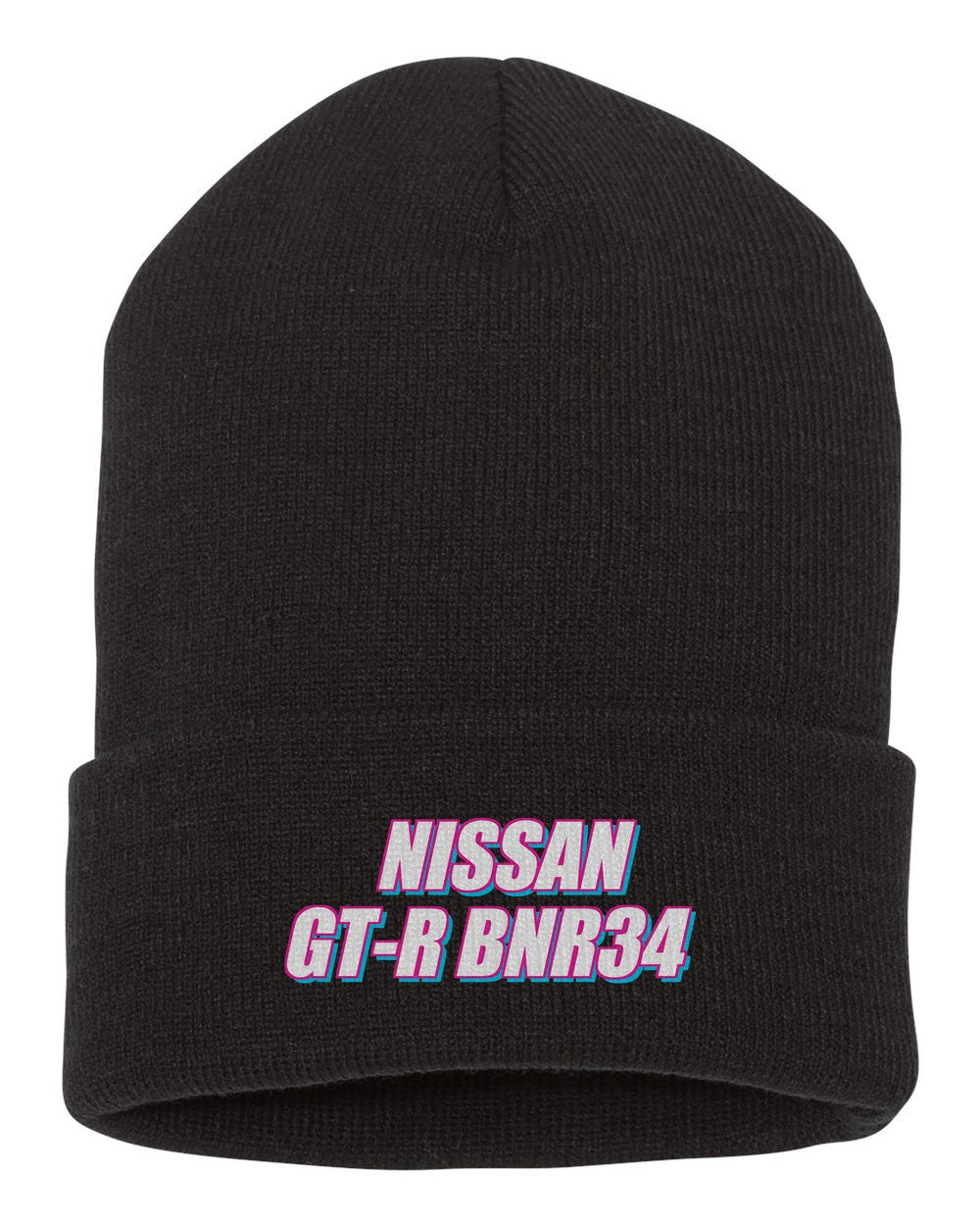Nissan Gt-R Bnr34 black beanie front view with car name