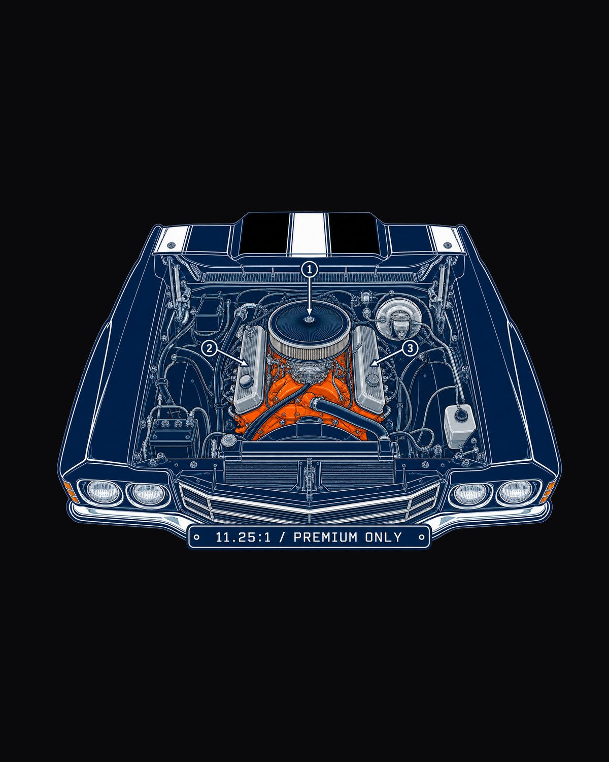 Chevrolet Chevelle SS LS6 1970 Engine Bay Blueprint Shirt design only