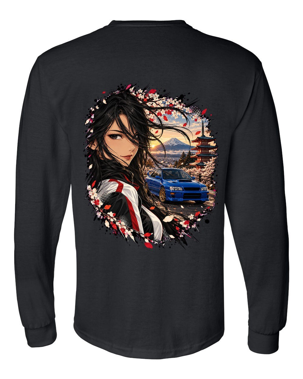 Subaru WRX STI GC8 Anime Girl Long Sleeve Black back