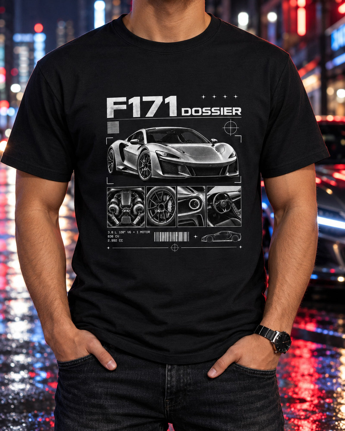 Ferrari 296 GTB F171 Hybrid V6 Dossier Panel Shirt T-Shirt Black worn hero