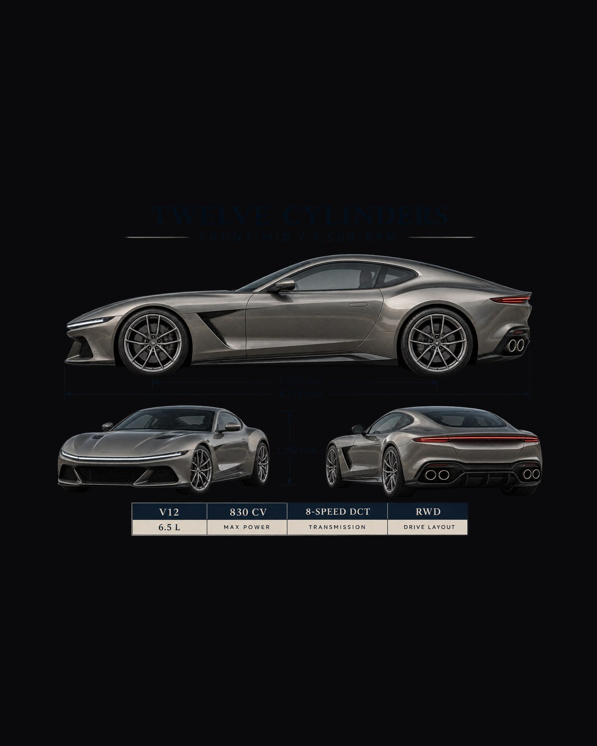 Ferrari 12Cilindri Three-View Spec Sheet Shirt, Car Guy Gift design only