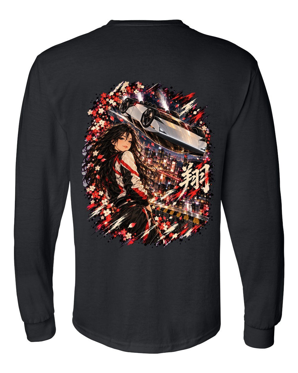 Tesla Roadster Flip Anime Girl Long Sleeve Black back