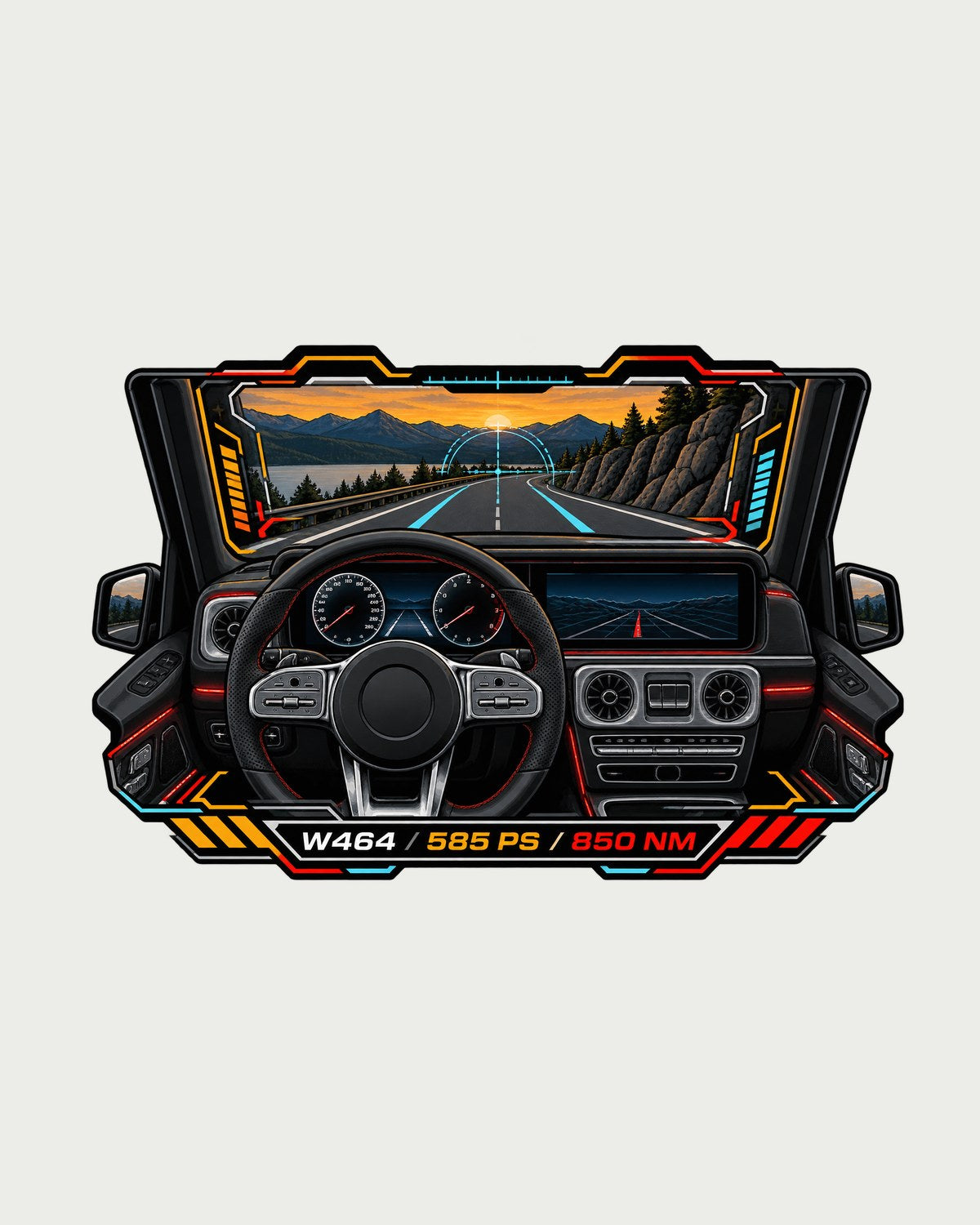Mercedes G63 W464 585 PS 850 NM Dual Screen Cockpit HUD Shirt design only