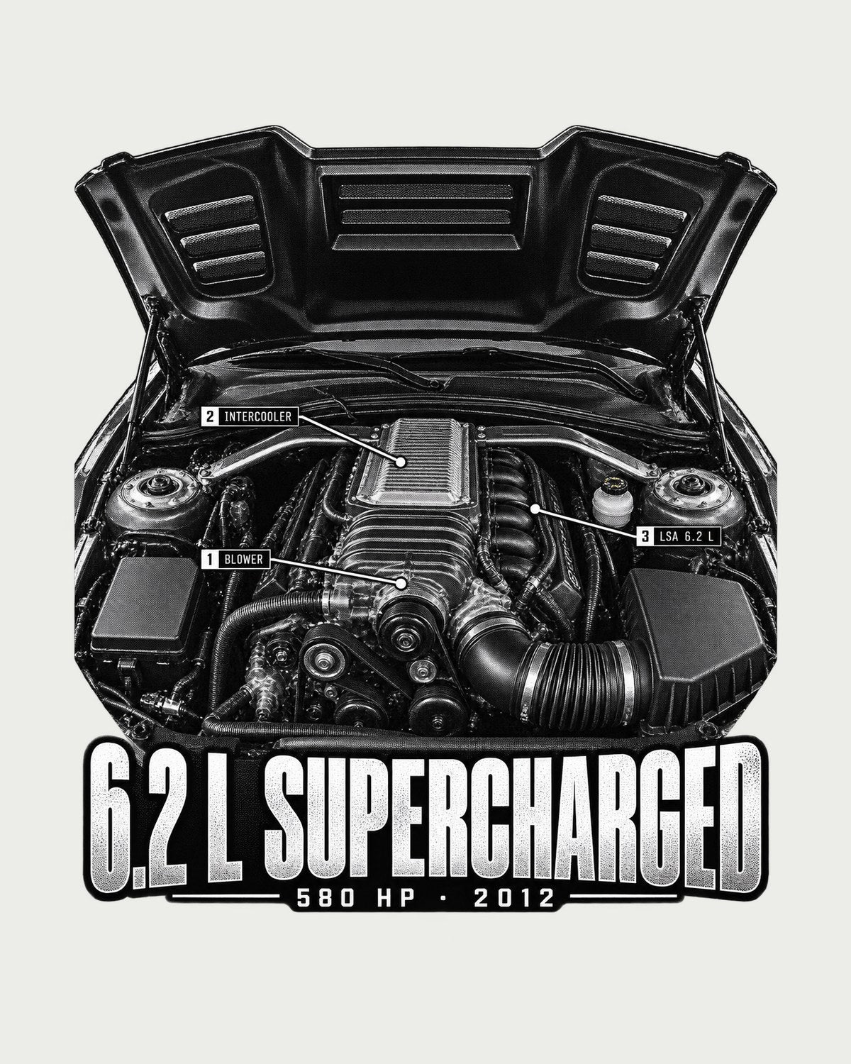 2013 Camaro ZL1 Supercharged LSA Engine Hero Shirt, Fifth-Gen design only