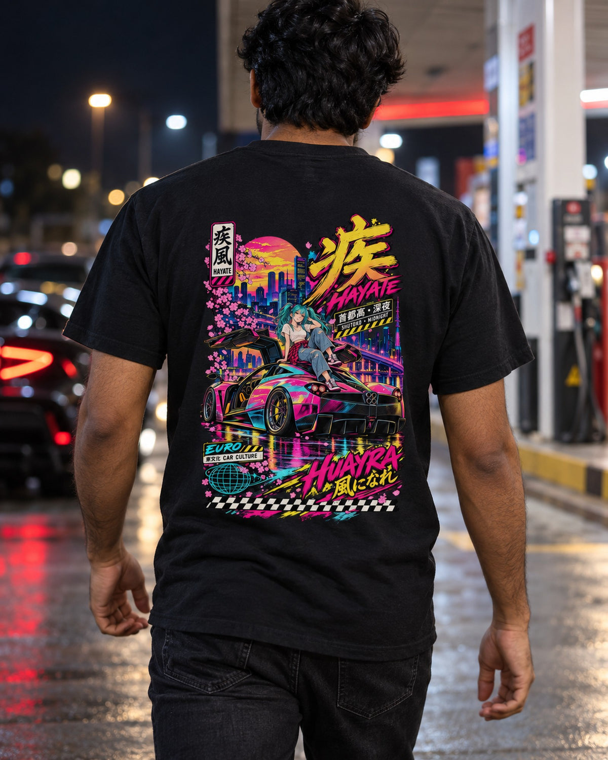 HAYATE HUAYRA Anime Girl Full-Back Graphic Tee T-Shirt Black worn hero