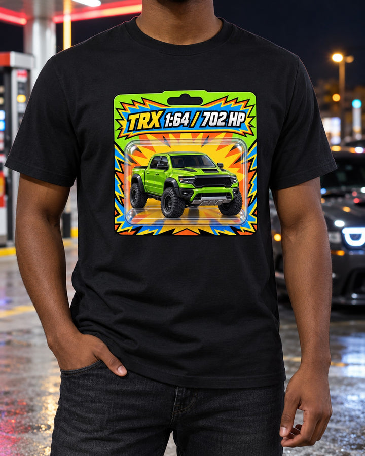 TRX 1:64 Blister Card Tee, Ram 1500 TRX Toy Car Graphic T-Shirt Black worn hero