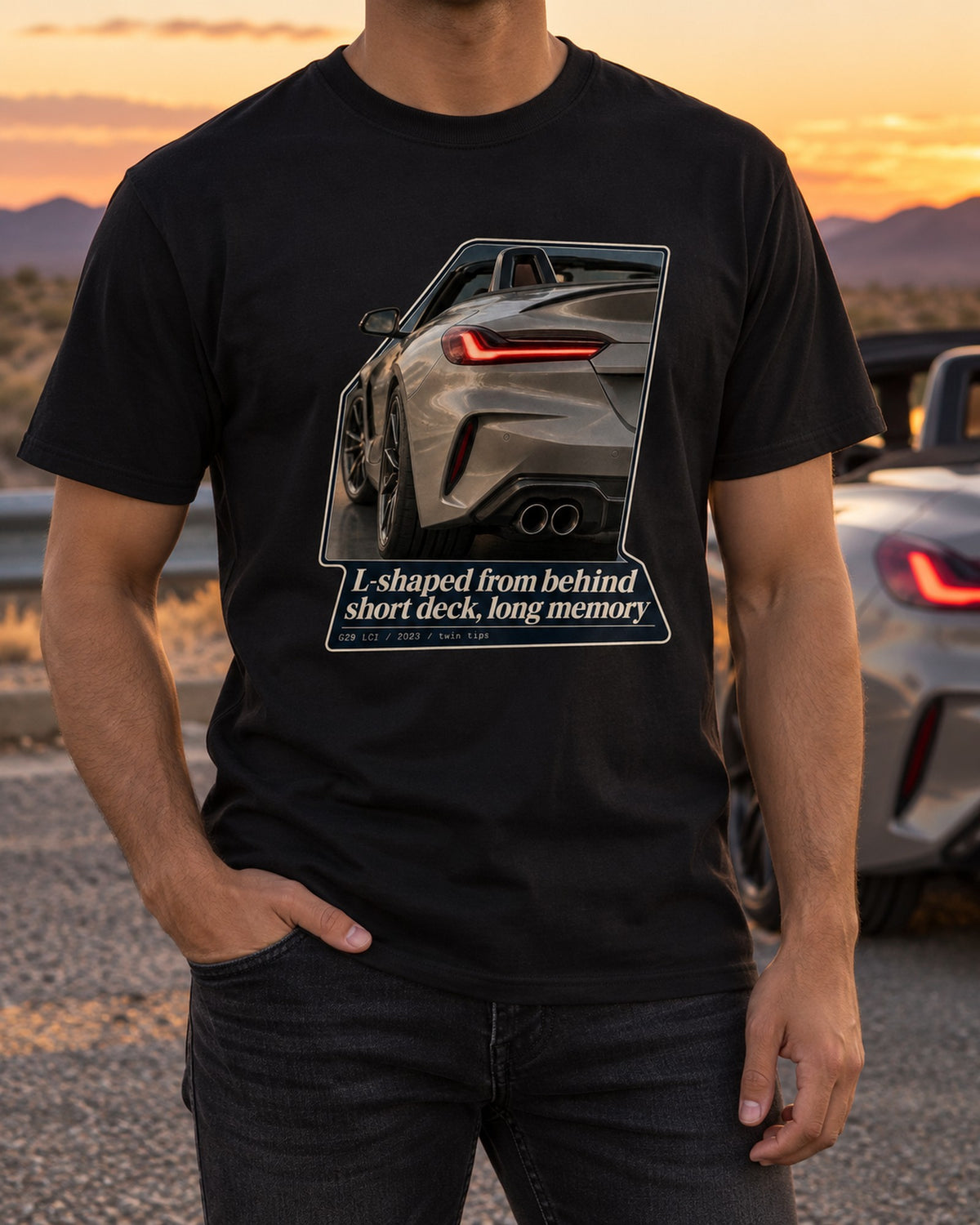 BMW Z4 G29 LCI Taillight Macro Shirt, 2023 Roadster Tee T-Shirt Black worn hero