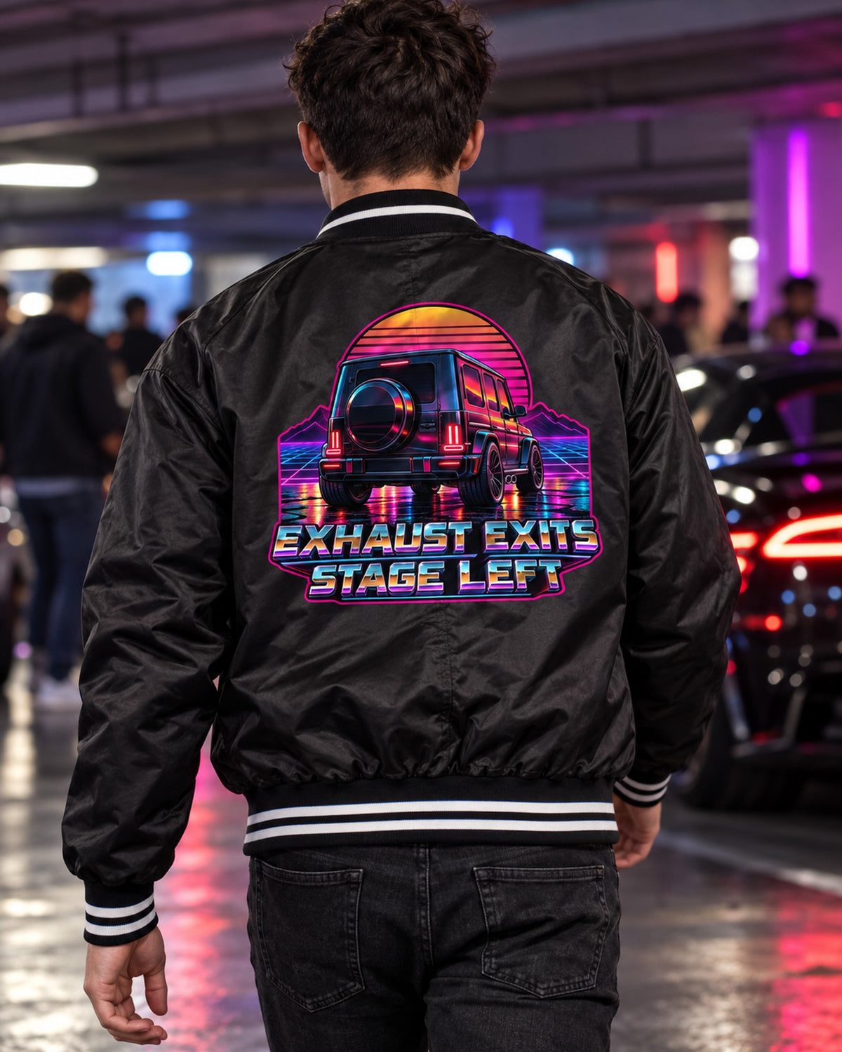 Mercedes G-Class W460 1979 Cyanotype Blueprint From Above Shirt Bomber Jacket Black worn hero