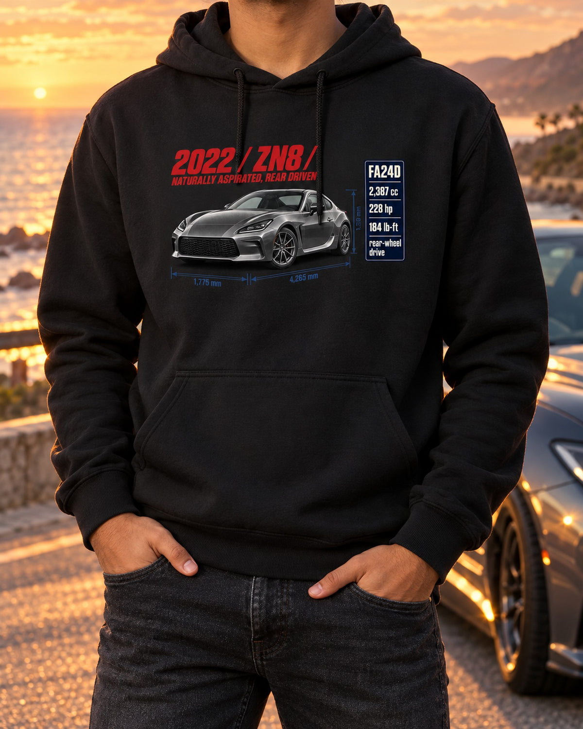 Toyota GR86 ZN8 Spec Poster Shirt, Rear-Drive NA Car Tee Pull Over Hoodie Black worn hero